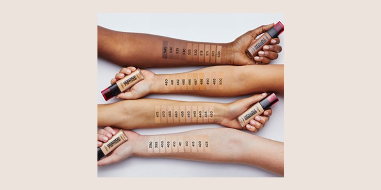 Different complexions with different colors of foundations